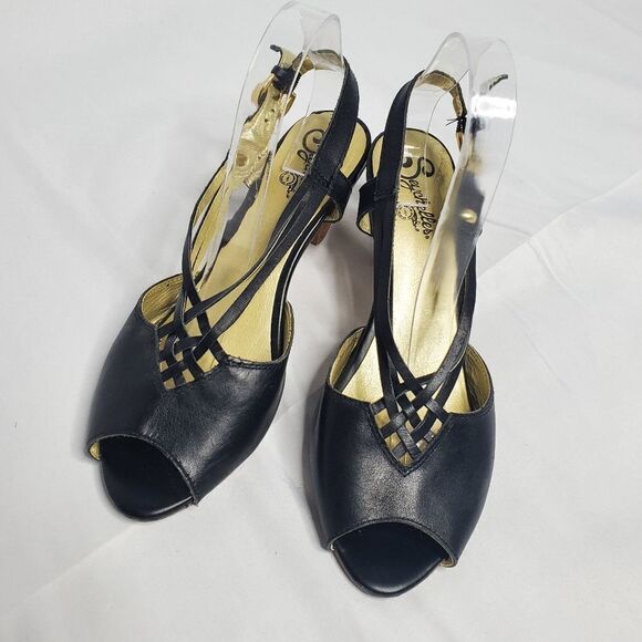 SEYCHELLES black heels leather peep toe ankle strap shoes 9 - Picture 3 of 11